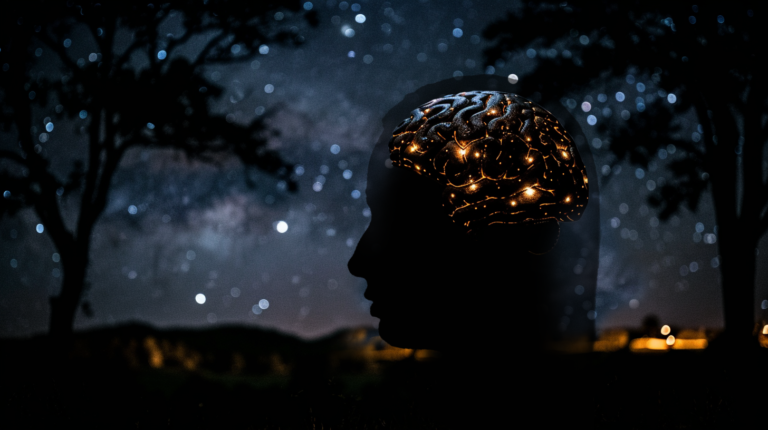 Lit up brain inside someone's head